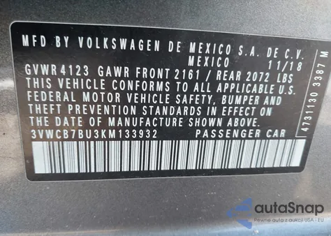 2019 Volkswagen Jetta 1.4T R-Line/1.4T S/Se из США, поврежденный, VIN 3VWCB7BU3KM133932